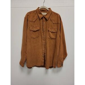 Bit & Bridle Shirt Mens L Brown Western Style Long Sleeve Button Up Polyester‎